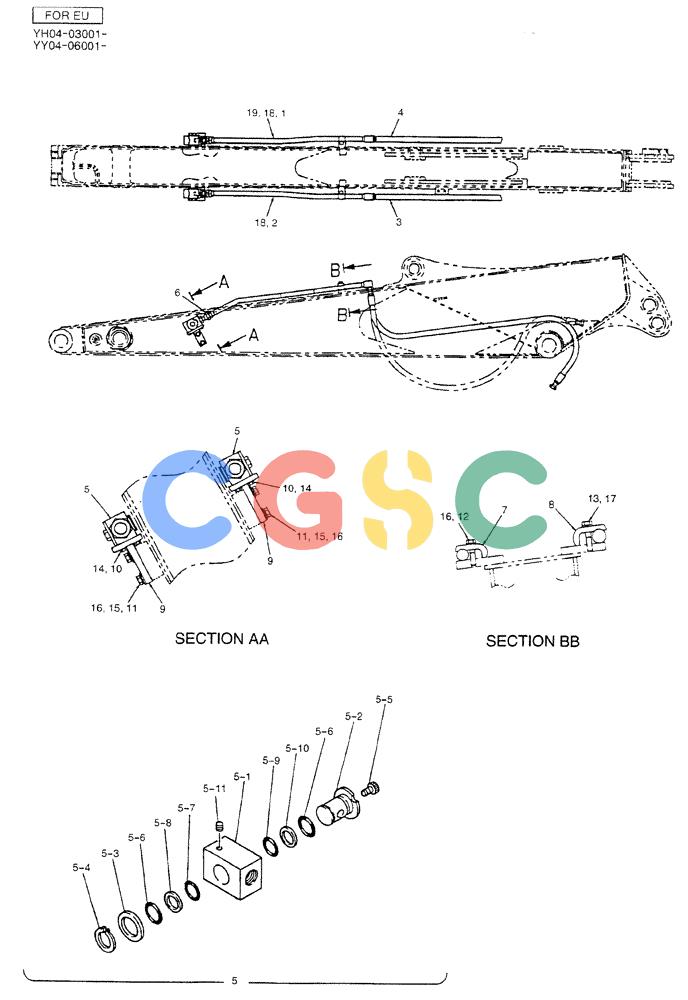 神钢零件查询(BREAKER) - ATTACHMENT (N&B) - SK115SR & SK135SR - ASN YV04, YY04, YH04-03001 (9/04-) (02-047) - HYD LINES, ARM 2.95M (NIBBLER & BREAKER) Kobelco