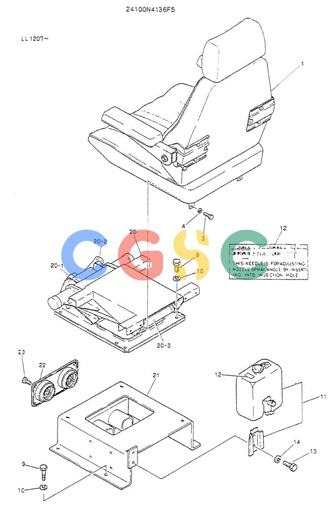 神钢零件查询(K909LC) - MARK II EXCAVATOR BTW LL1207 - LL1487 (1/87-12/03) (02-004) - SEAT ASSY, 24100N4136F5 Kobelco
