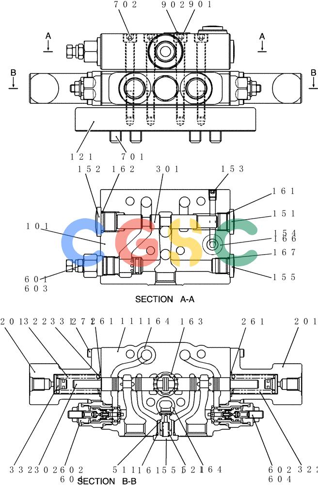 神钢零件查询(200-8) - EXCAVATOR S/N YN11-45001 - (1/06-12/09) (HC120-01-1) - VALVE ASSY, CONTROL Kobelco