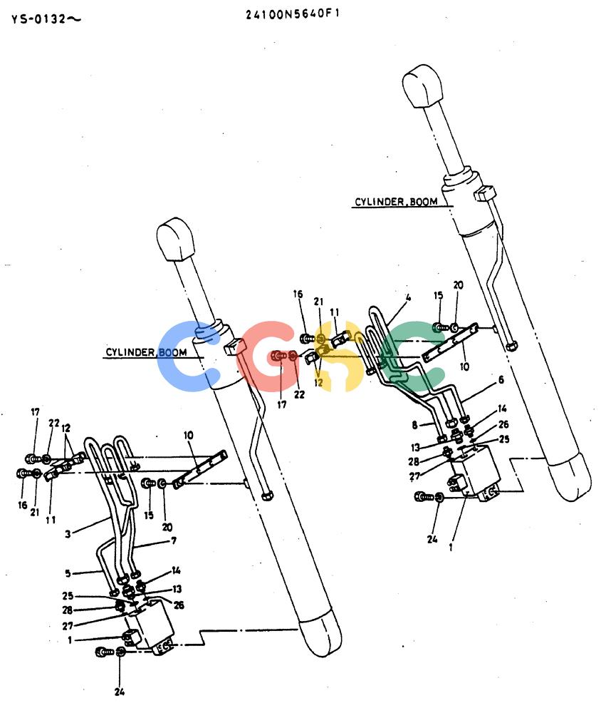 神钢零件查询(MD400LC) - EXCAVATOR BTW YS0101 - YS0200 (1/80-12/06) (08-008) - HYDR LINES/ P.N. 24100N5640F1 Kobelco