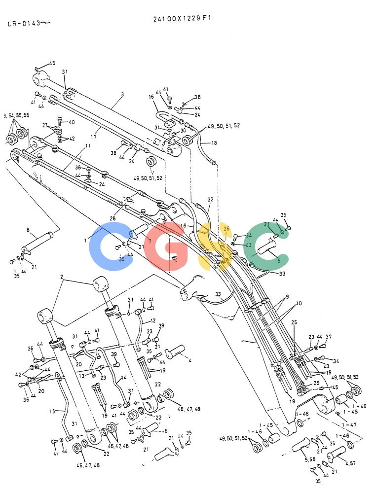 神钢零件查询(K914) - EXCAVATOR ASN LR-0143 (1/79-12/03) (08-001) - BOOM ASSY, P/N 24100X1229F1 Kobelco