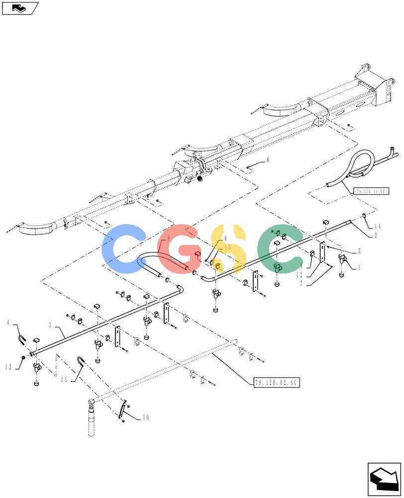 凯斯零件查询(810) - FLEX-AIR APPLICATOR - 2012 (2/12-) (78.110.14.DD) - BOOM PLUMBING, 70', 2.5" TUBES, RH, OUTER Case Agriculture