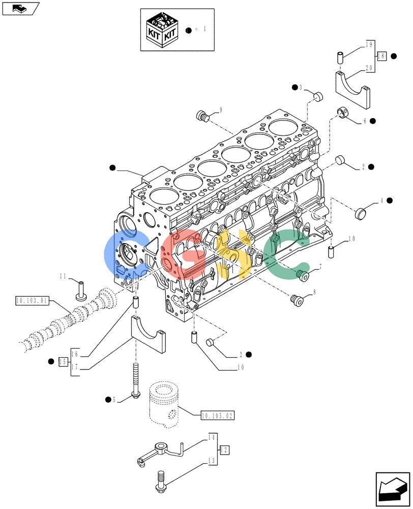 神钢零件查询(F4GE9684B J605) - ENGINE 5801385851 - 84369828 (1/13-) (10.001.02) - SHORT BLOCK - CRANKCASE (504384710 - 504057569) Kobelco