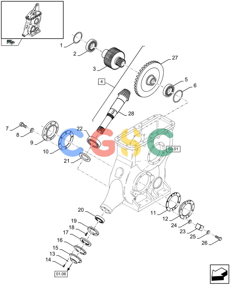 凯斯零件查询(LB333P) - BIG RECTANGULAR BALER 'PACKER CUTTER' (9/08-12/12) (03.02[01]) - MAIN GEARBOX, SHAFT TO FLYWHEEL Case Agriculture