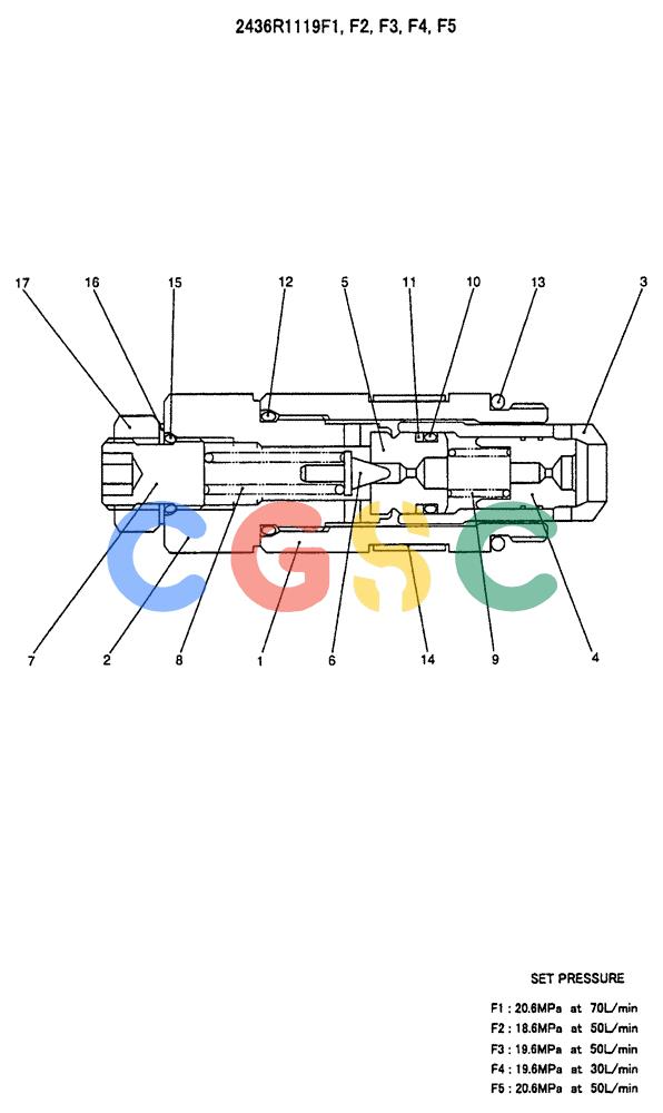 神钢零件查询(ED150) - BLADE RUNNER EXCAVATOR/DOZER BTW YL04-00501 - YL04-00554 (4/03-10/03) (09-001) - VALVE ASSY, RELIEF P/N 2436R1119F1 Kobelco
