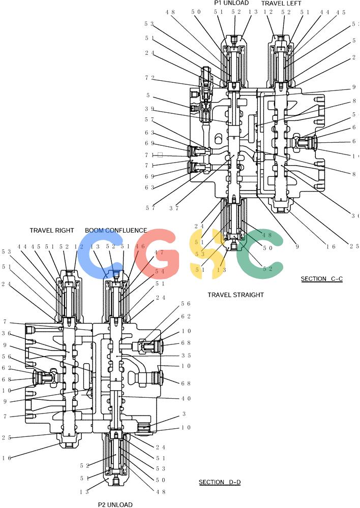 纽荷兰零件查询(E215B) - CRAWLER EXCAVATOR - TIER 3 (NA) - ASN N7DA21001 (1/07-) (8.044[03]) - VALVE ASSEMBLY, CONTROL (YN30V00101F1, F2 & F3), FIGURE 3 OF 5 New Holland Constructuion