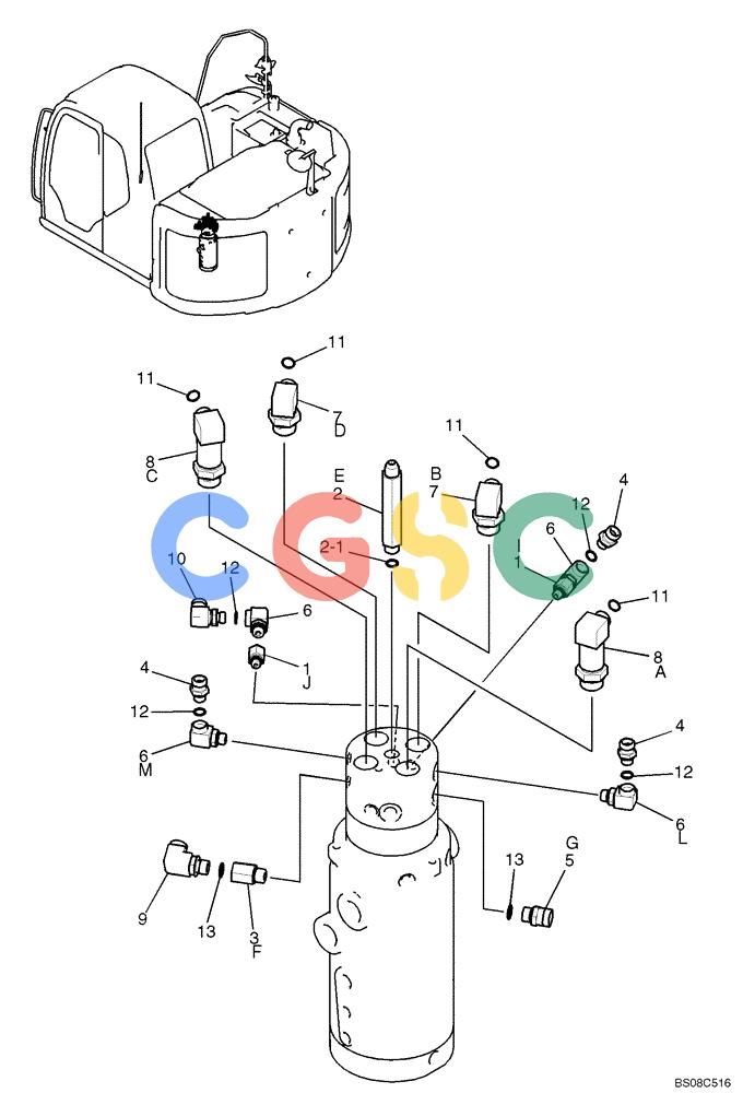 神钢零件查询(ED150) - BLADE RUNNER ACERA SR EXCAVATOR DOZER (TIER 3 ) ASN YL06-01201 (5/08-12/12) (02-19[00]) - HYDRAULIC LINES, SWIVEL (YY19H00039F1) Kobelco