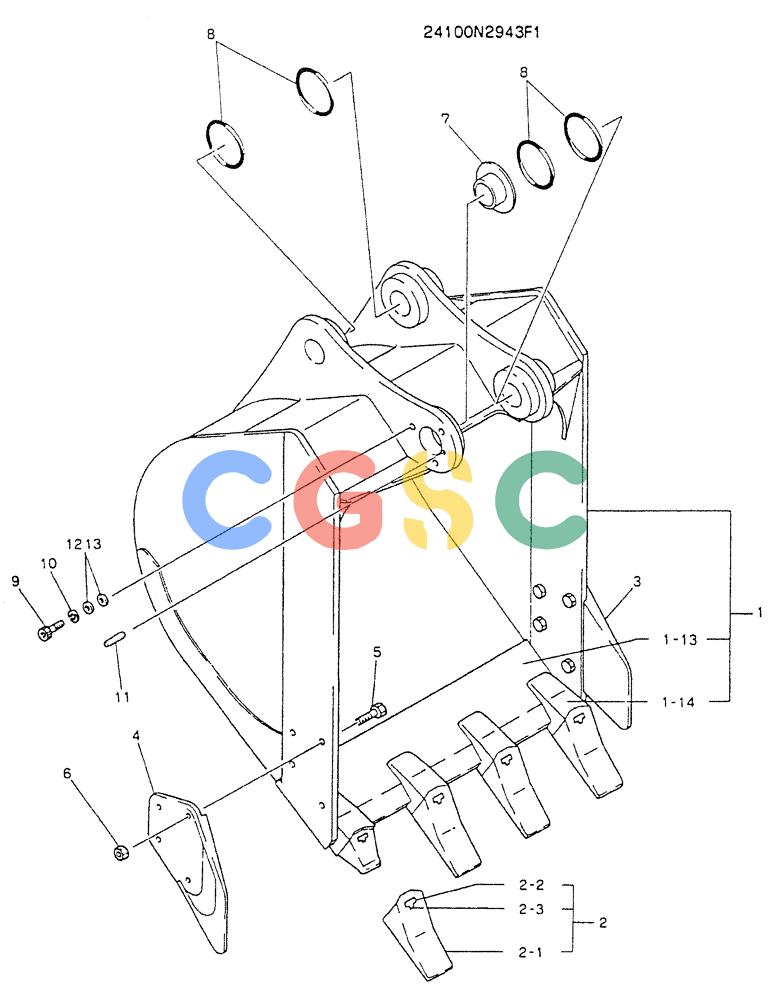 神钢零件查询(K907LC) - MARK II EXCAVATOR BTW YQU0001 - YQU0400 (1/87-12/03) (09-010) - BUCKET ASSY, 0.4M³ (0.52CU YD) (50FT LONG RANGE) Kobelco
