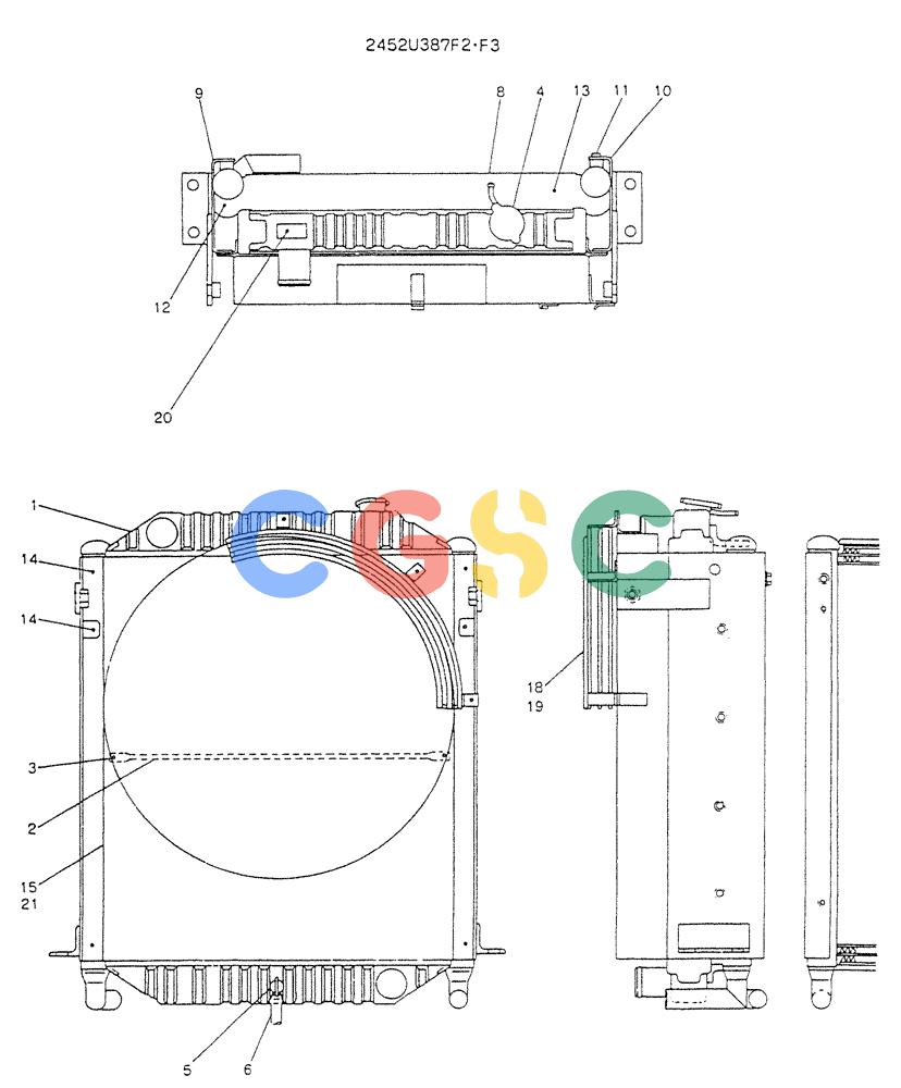 神钢零件查询(K904L) - MARK II EXCAVATOR BTW LX1501 - LX1525 (1/88-12/03) (05-005) - RADIATOR ASSY, P/N 2452U387F2, F3 Kobelco