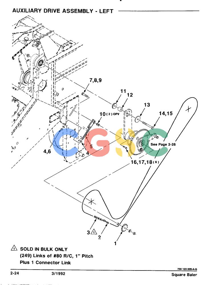 凯斯零件查询(8570) - CASE IH MID-SIZE RECTANGULAR BALER (1/91-12/96) (2-24) - AUXILIARY DRIVE ASSEMBLY, LEFT Case Agriculture