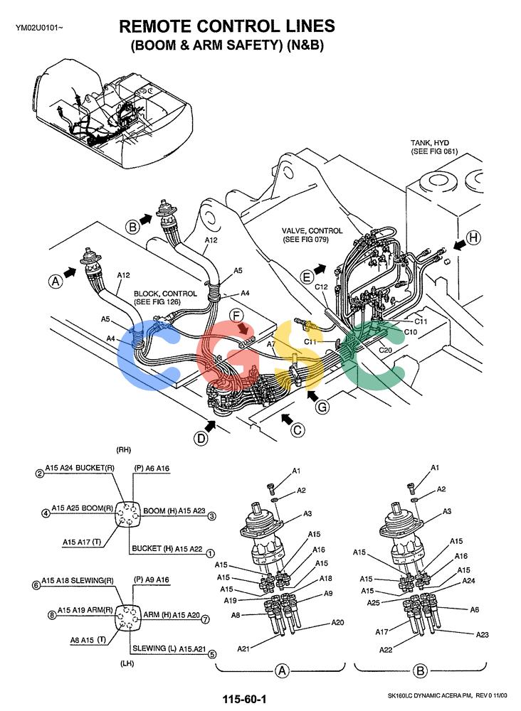 神钢零件查询(SK160LC) - DYNAMIC ACERA EXCAVATOR 11/2000 ASN YM02U0101 (11/00-12/02) (01-031[01]) - REMOTE CONTROL LINES (BOOM & ARM SAFETY) (N AND B) Kobelco
