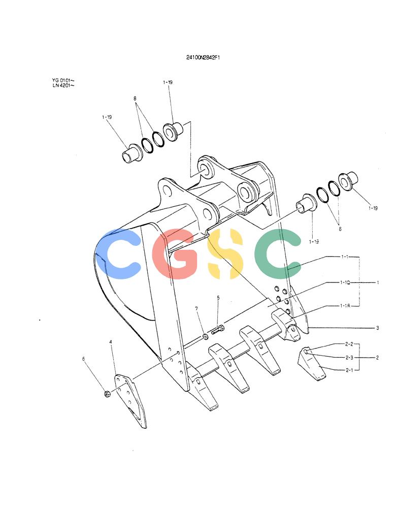 神钢零件查询(K907CLC) - EXCAVATOR BTW YG0101 - YG0500 (1/85-12/03) (09-027) - BUCKET ASSY,0.6M3 Kobelco