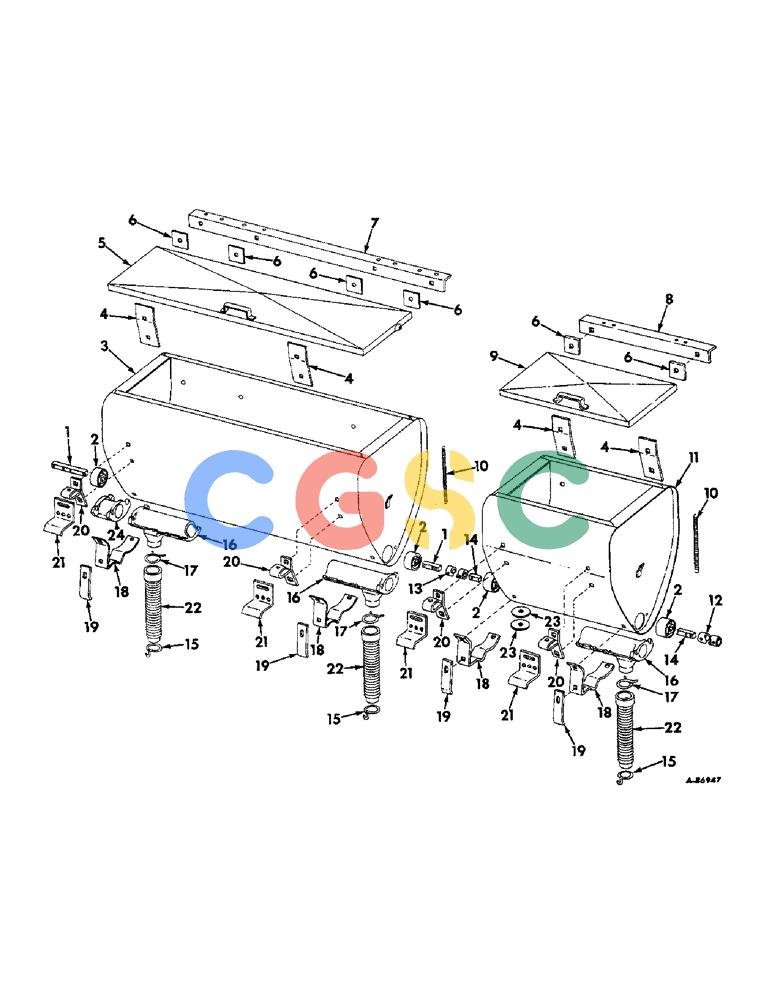 凯斯零件查询(DRY) - FERTILIZER UNITS (4-ROW & 6-ROW) - 1966 (1/66-12/88) (A-062) - DRY FERTILIZERS, METAL HOPPERS, HOSES AND SUPPORTS, FOR SIX ROW Case Agriculture