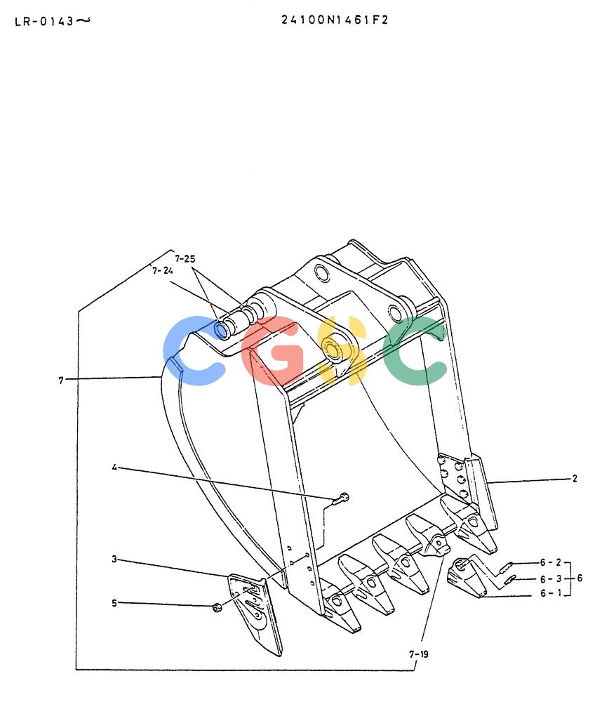 神钢零件查询(K914) - EXCAVATOR ASN LR-0143 (1/79-12/03) (08-014) - BUCKET ASSY 1.6M³ P/N 24100N1461F2 Kobelco