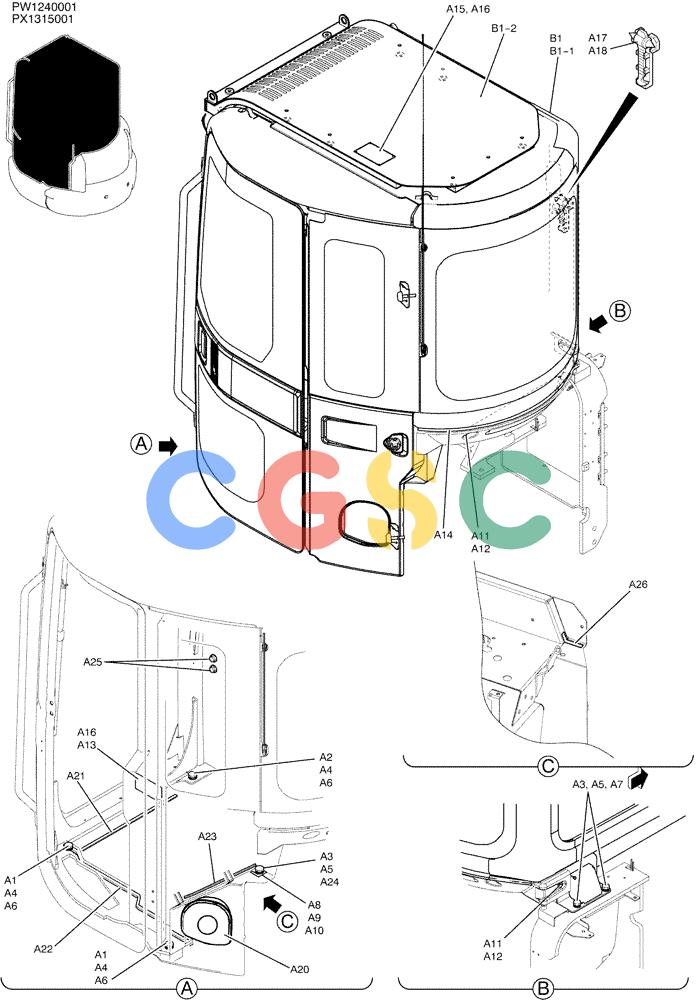 纽荷兰零件查询(E35SR) - COMPACT CRAWLER EXCAVATOR ASN PX13-15001 (N6TN61732) (NA) (1/06-) (01-039) - CAB INSTAL, P/N PW02C00039F1 New Holland Constructuion