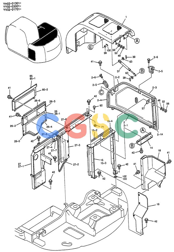 神钢零件查询(ED150) - BLADE RUNNER EXCAVATOR/DOZER BTW YL04-00501 - YL04-00554 (4/03-10/03) (01-040[01]) - GUARD INSTAL, P/N YY21C00010F1 Kobelco
