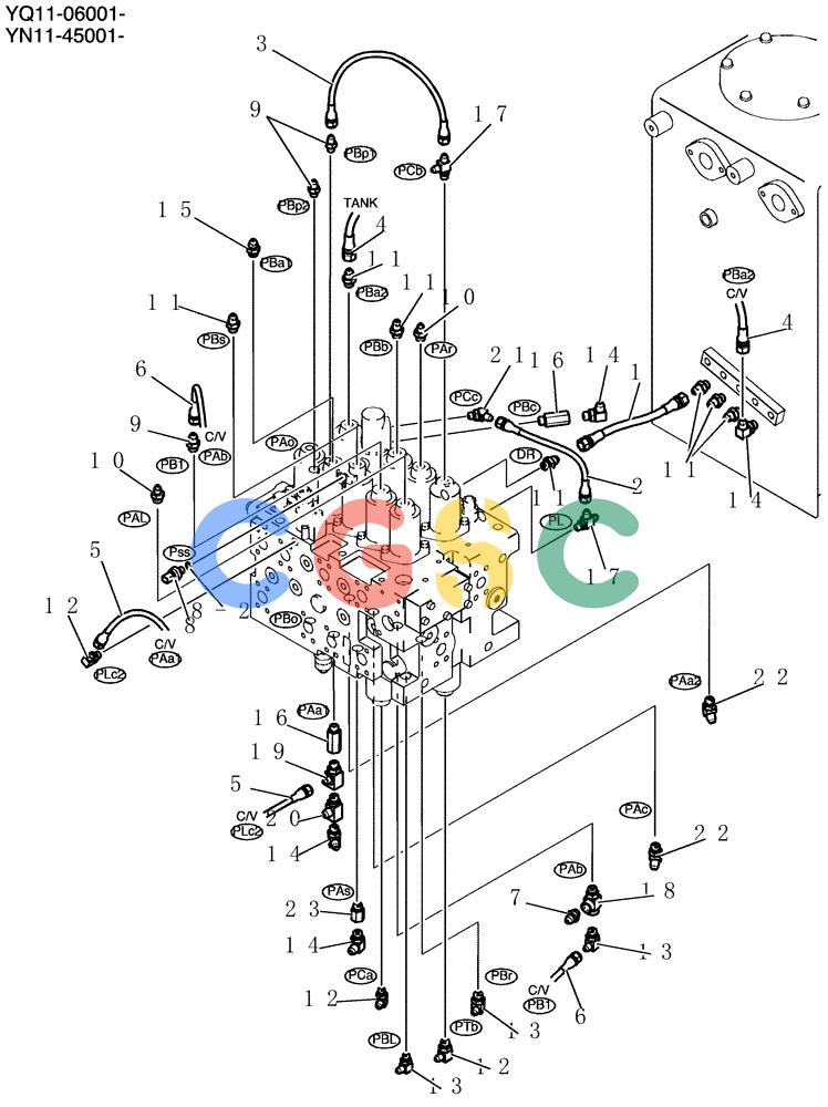 神钢零件查询(200-8) - EXCAVATOR S/N YN11-45001 - (1/06-12/09) (730-01-2) - CONTROL LINES, MAIN (LONG RANGE) Kobelco