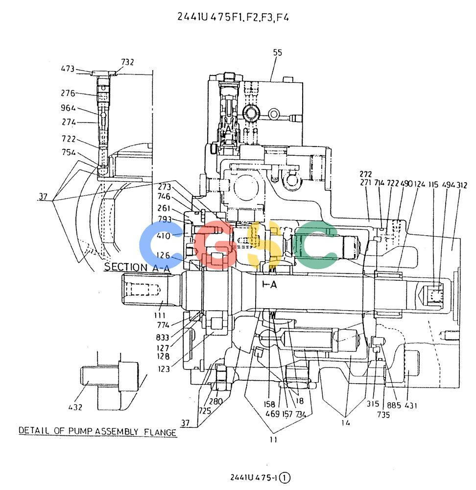 神钢零件查询(K909A) - EXCAVATOR ASN LQ0795 (1/83-12/03) (01-024[01]) - PUMP ASSY, SWING, P/N 2441U475F1, F2, F3, F4 Kobelco