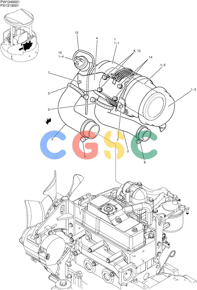 纽荷兰零件查询(E35SR) - COMPACT CRAWLER EXCAVATOR ASN PX13-15001 (N6TN61732) (NA) (1/06-) (01-009) - CLEANER ASSY, AIR New Holland Constructuion