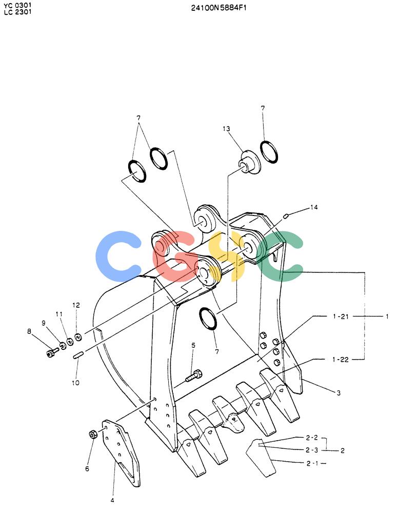 神钢零件查询(K912LC) - MARK II EXCAVATOR ASN YC-0301 (1/88-12/03) (09-008) - BUCKET ASSY, 1.4M Kobelco