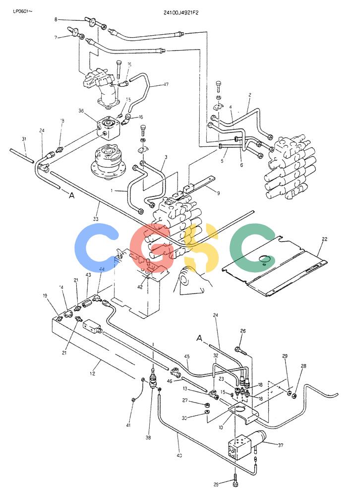 神钢零件查询(K905LC) - EXCAVATOR BTW YP0115 - YP0301 (1/85-12/03) (04-006) - HYDR LINES, BRAKE (P/N-24100J4921F2) Kobelco