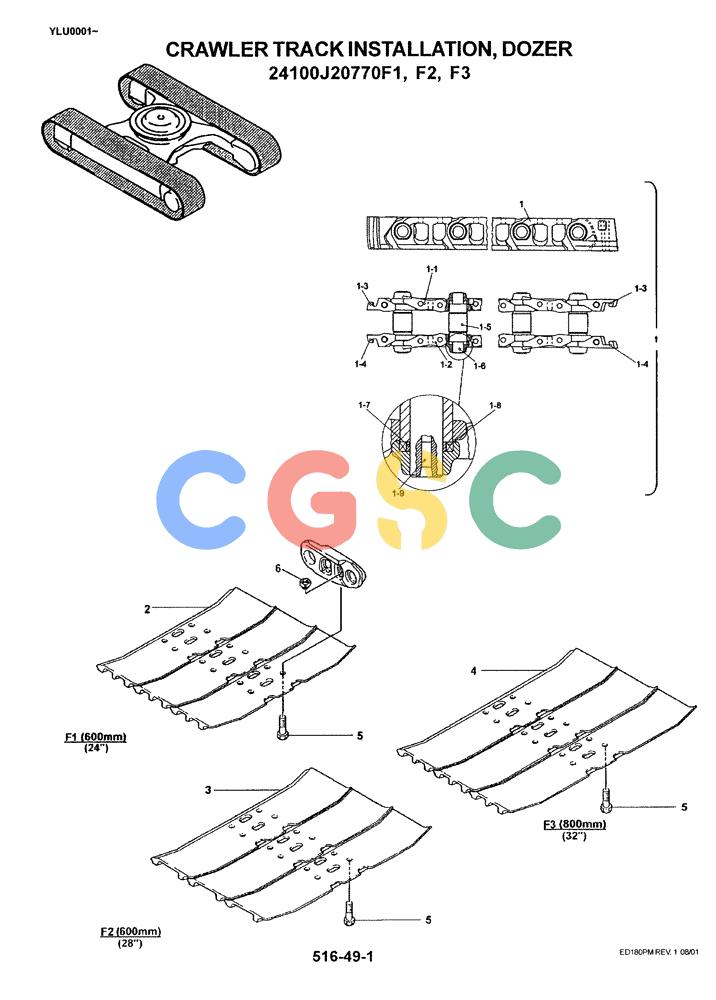神钢零件查询(ED180) - BLADE RUNNER EXCAVATOR/DOZER ASN YLU0001 (1/99-12/01) (07-010) - CRAWLER TRACK INSTALLATION, DOZER Kobelco