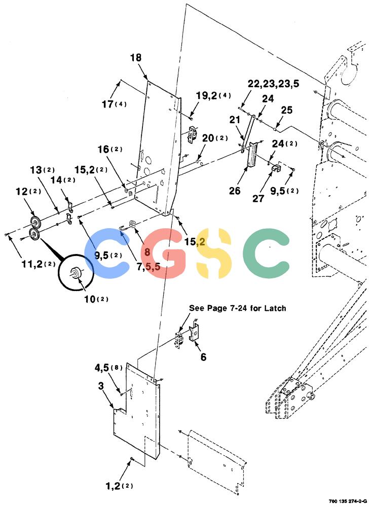 凯斯零件查询(RS561A) - CASE IH ROUND BALER (1/99-12/00) (7-018) - LATCH SUPPORT AND BALE INDICATOR ASSEMBLIES, RIGHT Case Agriculture