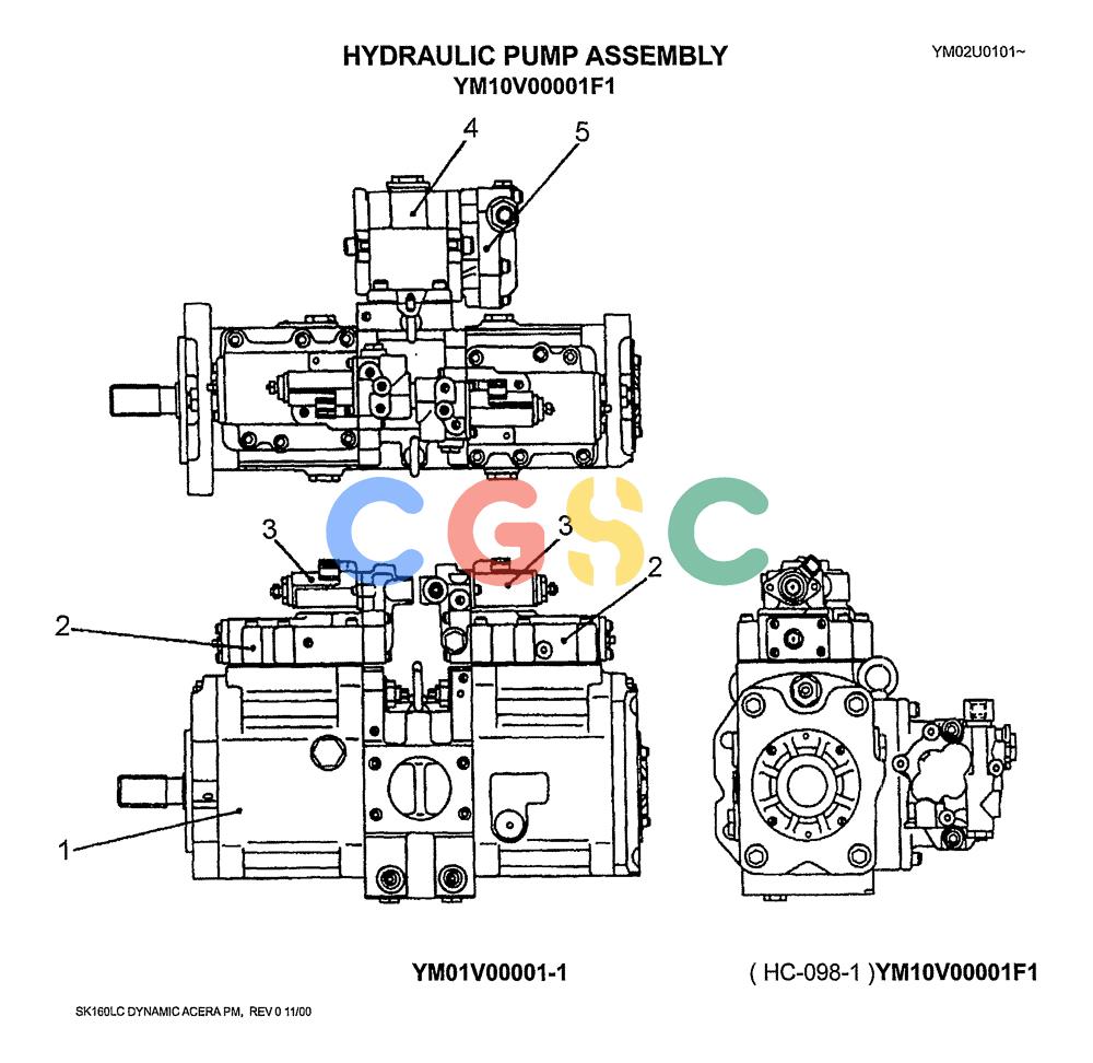 神钢零件查询(SK160LC) - DYNAMIC ACERA EXCAVATOR 11/2000 ASN YM02U0101 (11/00-12/02) (08-008) - HYDRAULIC PUMP ASSY P/N YM10V00001F1 Kobelco