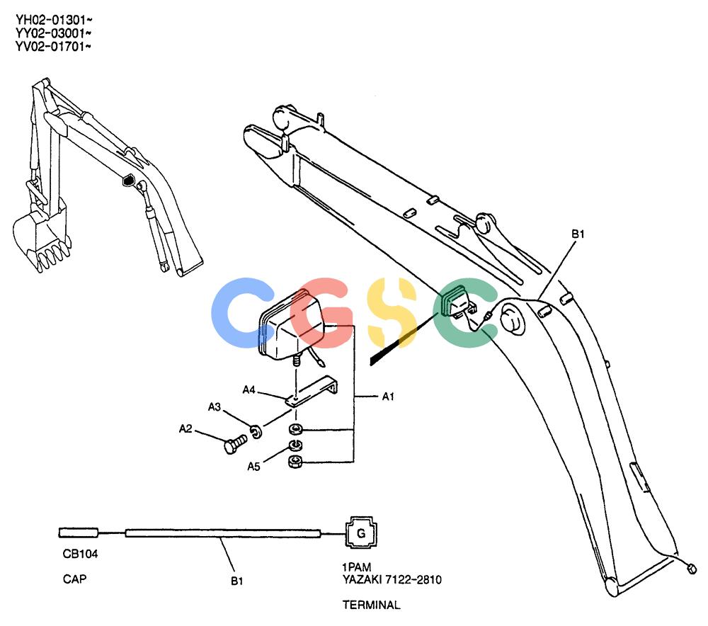 神钢零件查询(ED150) - BLADE RUNNER EXCAVATOR/DOZER BTW YL04-00501 - YL04-00554 (4/03-10/03) (03-003) - LIGHT INSTAL (BOOM) Kobelco