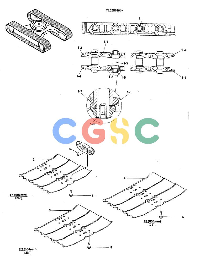 神钢零件查询(ED190LC) - BLADE RUNNER EXCAVATOR/DOZER BTW YL02U0101 - YL03U0135 (1/02-12/06) (02-008) - SHOE ASSY Kobelco