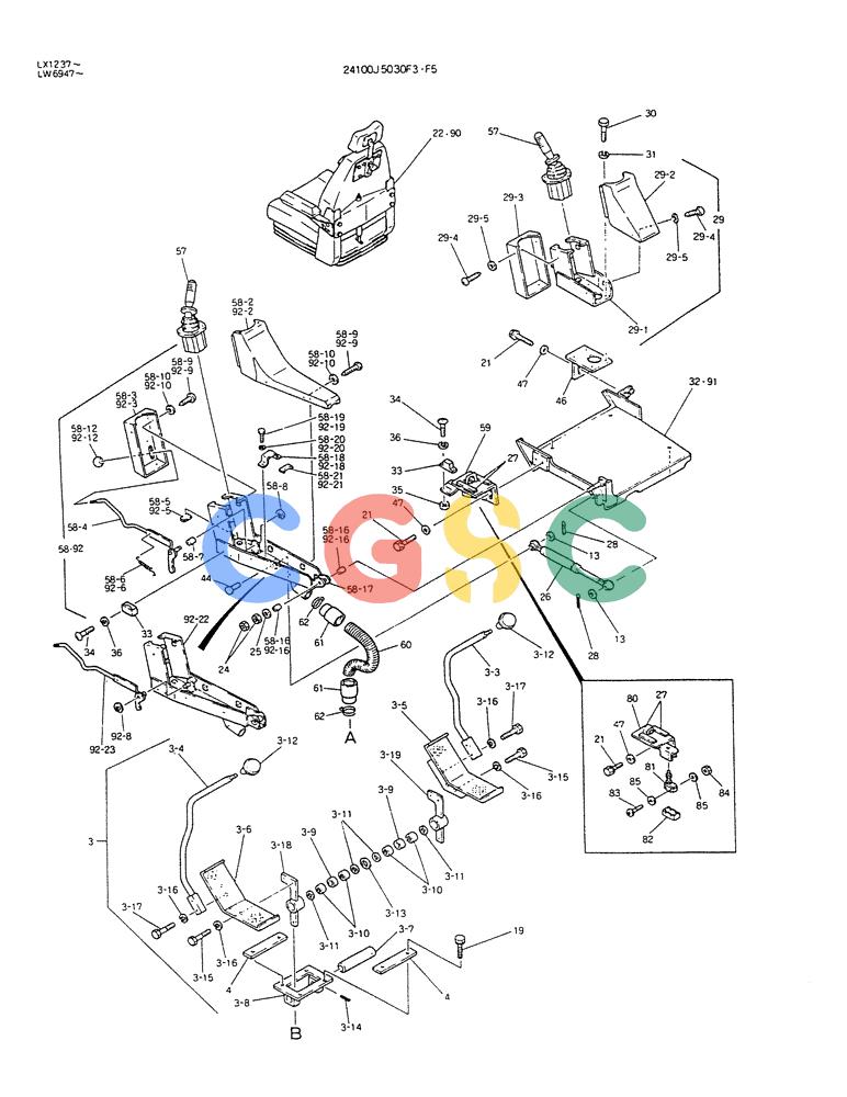 神钢零件查询(K904DL) - EXCAVATOR ASN LX1201 (1/84-12/03) (03-015[01]) - CONTROL ASSY (FOR EXPORT) P/N 24100J5030F3,F5 Kobelco