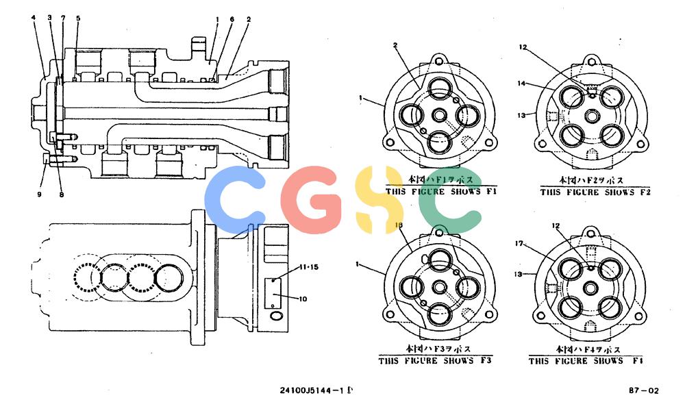 神钢零件查询(MD200BLC) - EXCAVATOR BTW YQ0101 - YQ0564 (1/80-12/06) (11-029) - JOINT ASSY, SWIVEL- 24100J5144 F1, F2, F3, F4 Kobelco