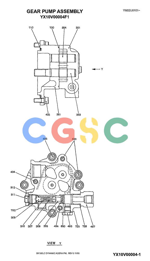 神钢零件查询(SK160LC) - DYNAMIC ACERA EXCAVATOR 11/2000 ASN YM02U0101 (11/00-12/02) (08-026) - GEAR PUMP ASSY P/N YX10V00004F1 Kobelco