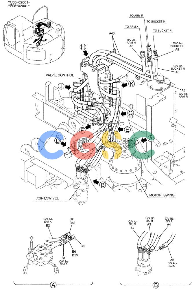 纽荷兰零件查询(E235BSRNLC) - CRAWLER EXCAVATOR ASN YU05-02001 (01-020[01]) - HYD LINES, UPP (MAIN) New Holland Constructuion