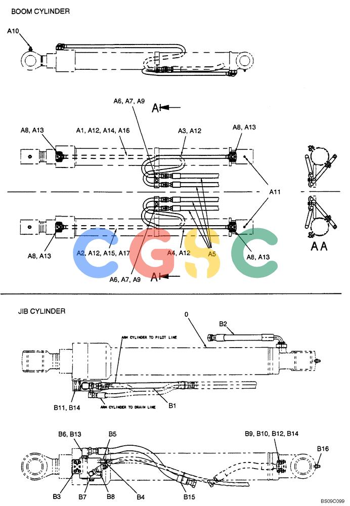 神钢零件查询(BOOM) - ATTACHMENT, (2-PIECE BOOM) SK135SR-1E, SK135SRLC-1E, SK135SRLC-1ES (11/01-12/10) (06-033[00]) - CYLINDER HYDRAULIC LINES, (2-PIECE BOOM), (YY01V00018F1, YY42H00003F4 & YY42H00045F1) Kobelco