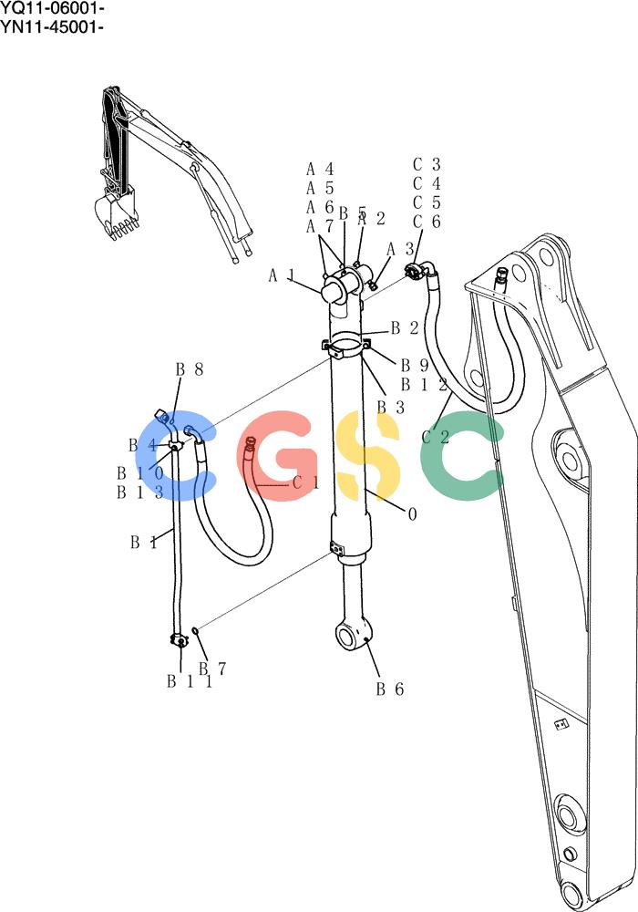神钢零件查询(200-8) - EXCAVATOR S/N YN11-45001 - (1/06-12/09) (870-01-1) - HYD LINES, ARM 2.4M (7FT 11IN) Kobelco