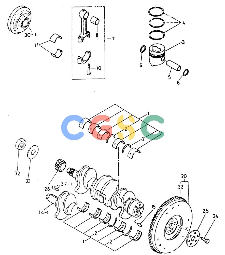 神钢零件查询(MD140C) - EXCAVATOR ASN YPU00501 (1/80-12/06) (13-007) - CRANK SHAFT, CRANK BRG, PISTON, CONN. ROD & FLY WHEEL Kobelco