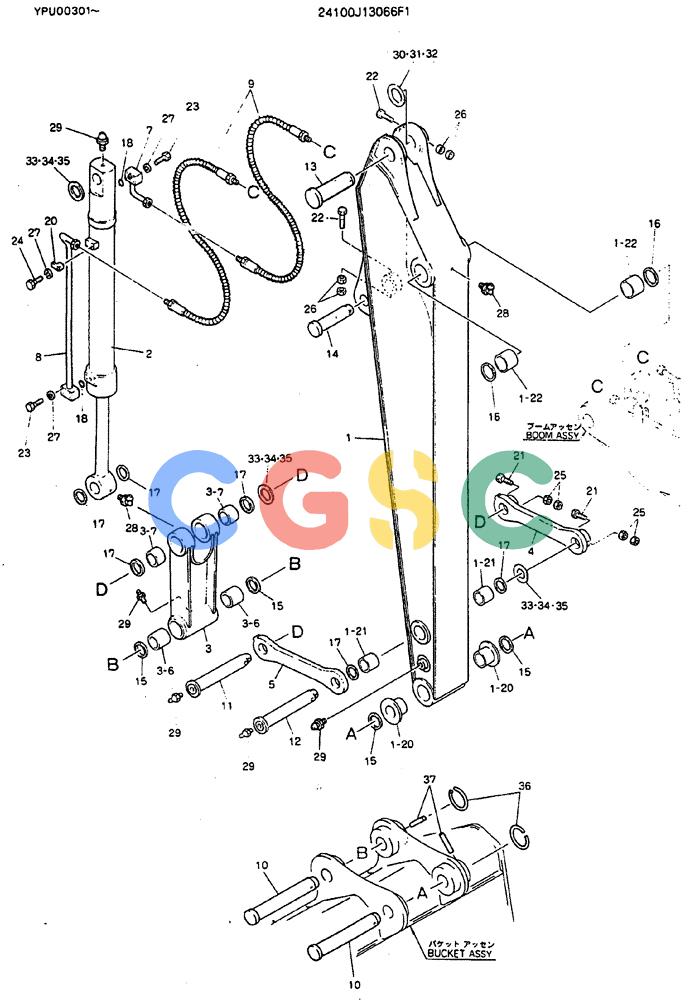神钢零件查询(MD140C) - EXCAVATOR BTW YPU0301 - YPU0500 (1/80-12/06) (10-001) - ARM ASSY, 2.5M (8FT-2IN) Kobelco