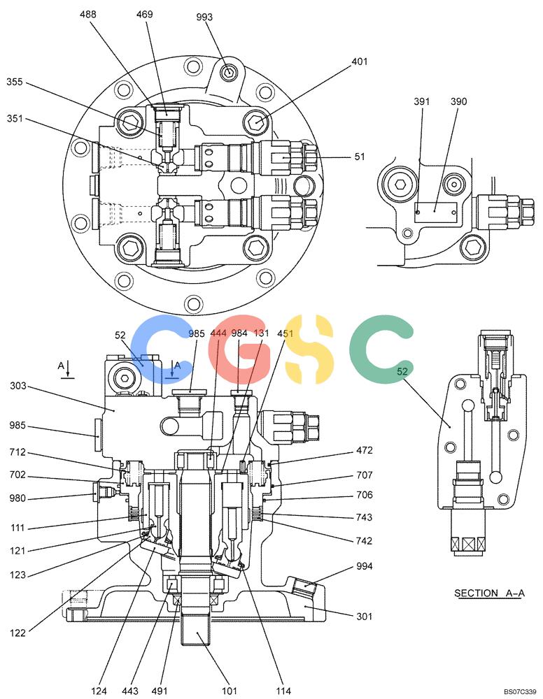 纽荷兰零件查询(E175B) - CRAWLER EXCAVATOR TIER 3 (NA) - N7DA16301 - (5/07-) (08-10[00]) - MOTOR ASSY (SWING) (YM15V00006F1) New Holland Constructuion
