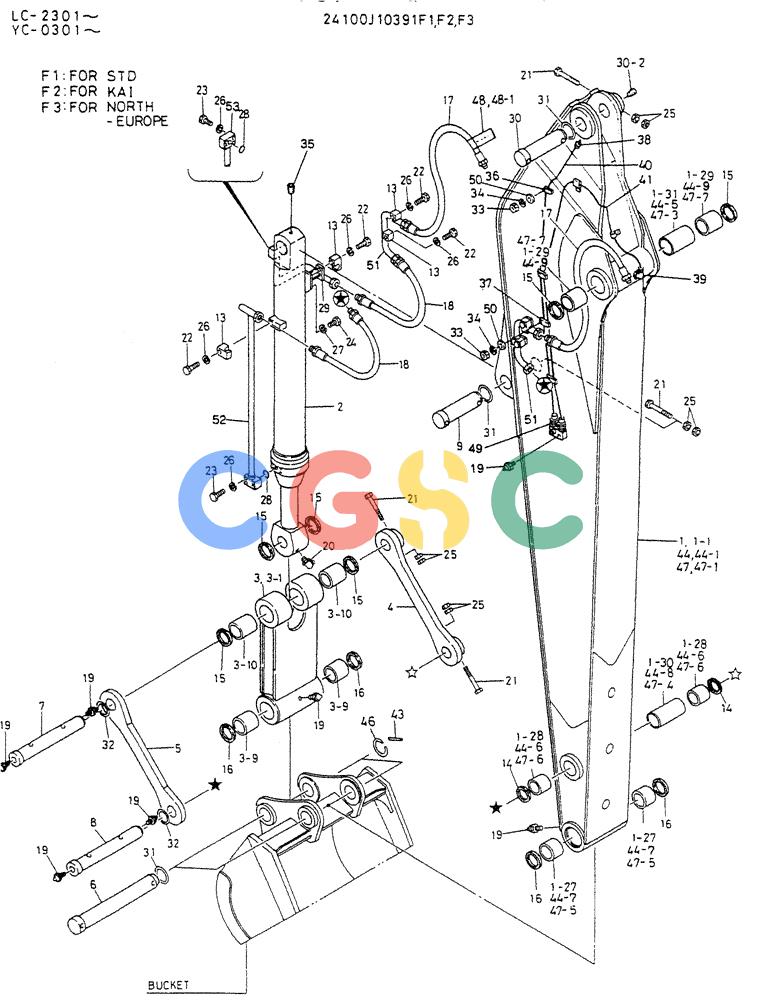 神钢零件查询(K912LC) - MARK II EXCAVATOR ASN YC0301-0737 (1/88-12/03) (09-002[03]) - LONG-ARM ASSY, 4.05M(24100J10391F3) Kobelco