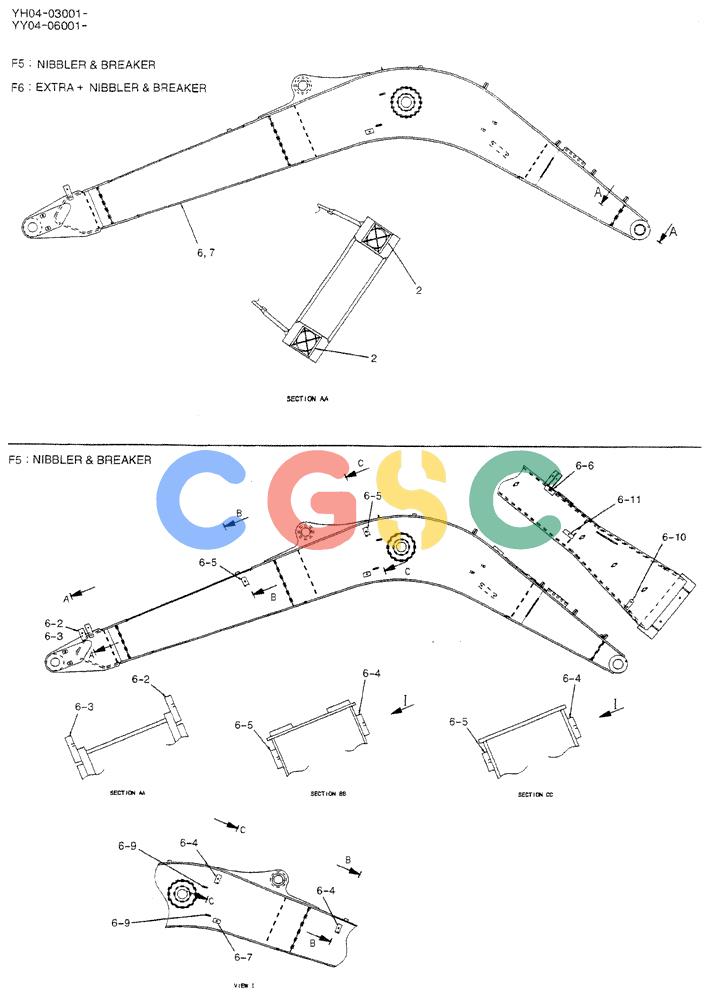 神钢零件查询(BREAKER) - ATTACHMENT (N&B) - SK115SR & SK135SR - ASN YV04, YY04, YH04-03001 (9/04-) (02-008[01]) - BOOM HOE, 4.6M (BOOM & ARM SAFETY) Kobelco