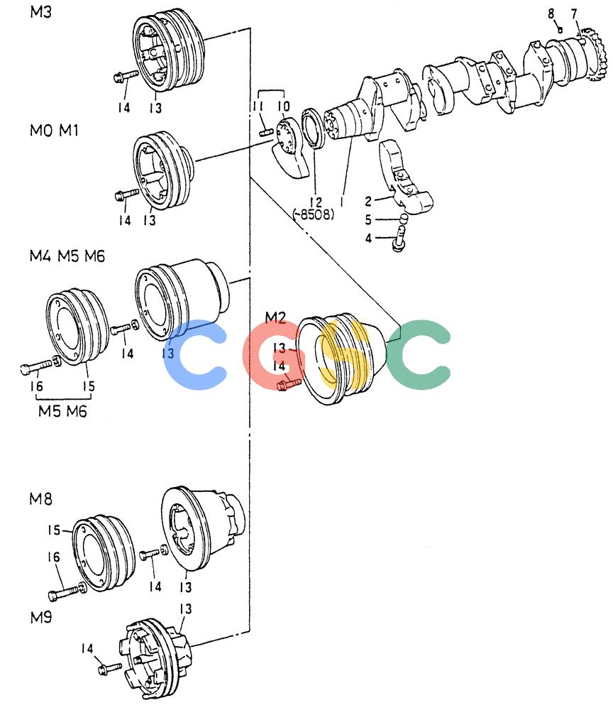 神钢零件查询(8DC9-T) - MITSUBISHI DIESEL ENGINE - K914 & K975 (1/79-12/06) (01-013) - CRANKSHAFT & PULLEY 020-300B Kobelco