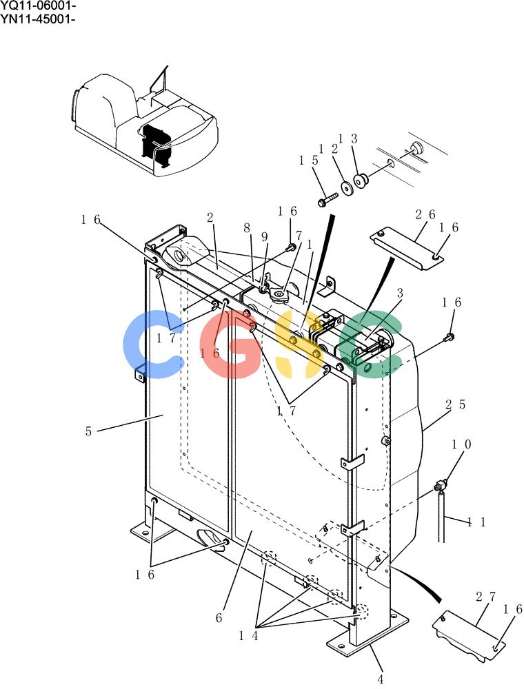 神钢零件查询(200-8) - EXCAVATOR S/N YN11-45001 - (1/06-12/09) (034-01-1) - RADIATOR ASSY Kobelco