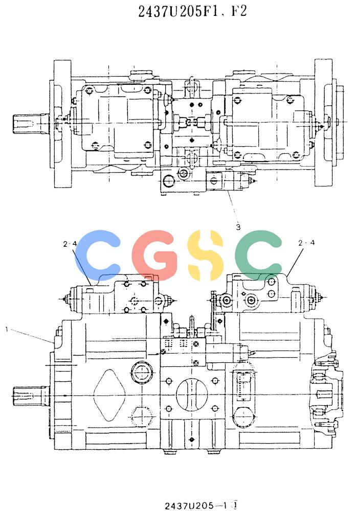 神钢零件查询(K907LC) - MARK II EXCAVATOR ASN YQ0565 (NA) (1/87-12/03) (11-044 ) - PUMP ASSY, P/N 2437U205F1,F2 Kobelco