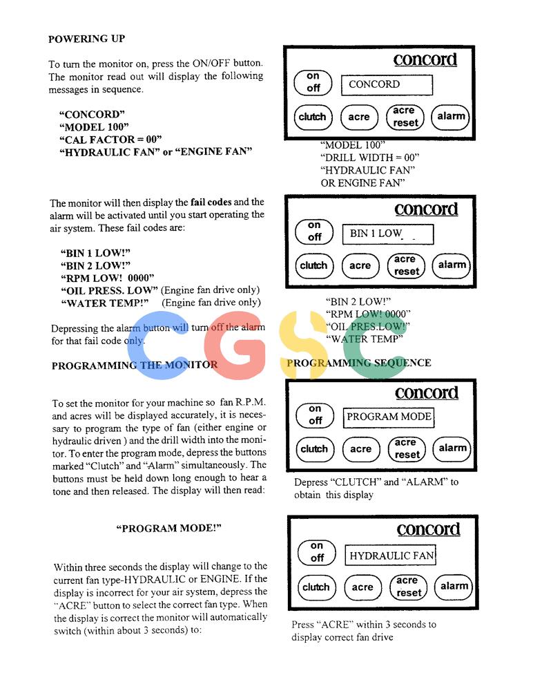 凯斯零件查询(1100) - CONCORD AIR SYSTEM (10/97-12/00) (C23) - POWERING UP/PROGRAMMING THE MONITOR/PROGRAM MODE Case Agriculture