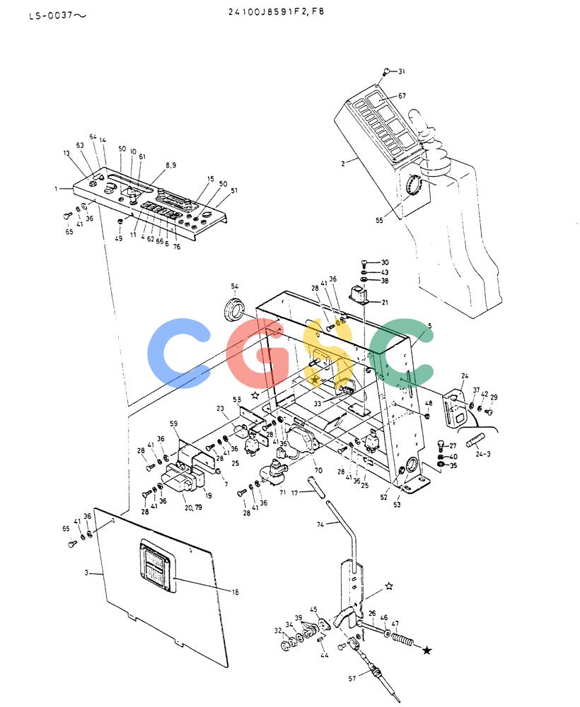 神钢零件查询(K916LC) - EXCAVATOR ASN YS0119 (1/87-12/03) (05-012) - PANEL ASSY,INST (NEW WRIST CONTROL TYPE) Kobelco