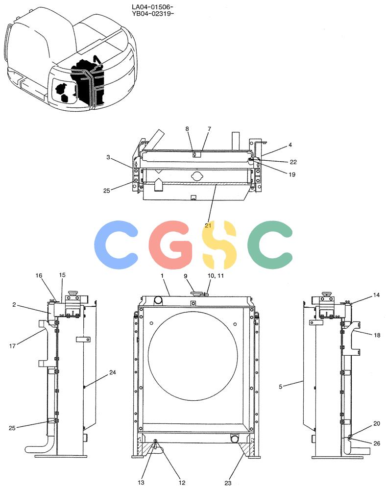 纽荷兰零件查询(E200SRLC) - CRAWLER EXCAVATOR BTW LA04-01506 - LA04-01625 (01-006) - RADIATOR ASSY New Holland Constructuion