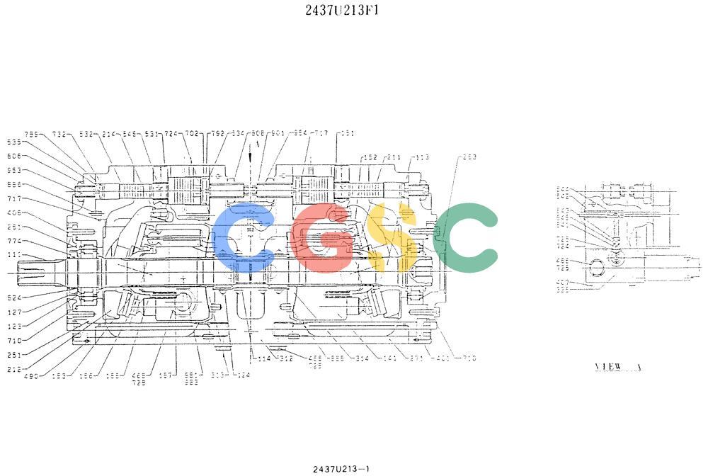 神钢零件查询(K907LC) - MARK II EXCAVATOR ASN YQ0565 (NA) (1/87-12/03) (11-045) - PUMP ASSY, P/N 2437U213F1 Kobelco