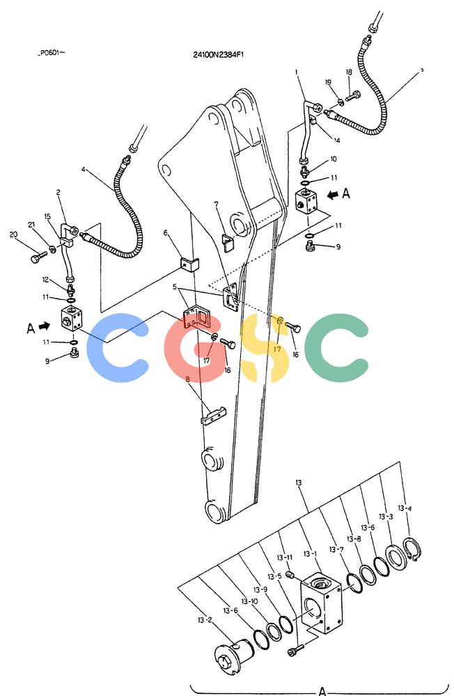 神钢零件查询(K905LC) - EXCAVATOR BTW YP0115 - YP0301 (1/85-12/03) (09-014) - INSTAL HYDRA LINES BOOM 2.1M Kobelco