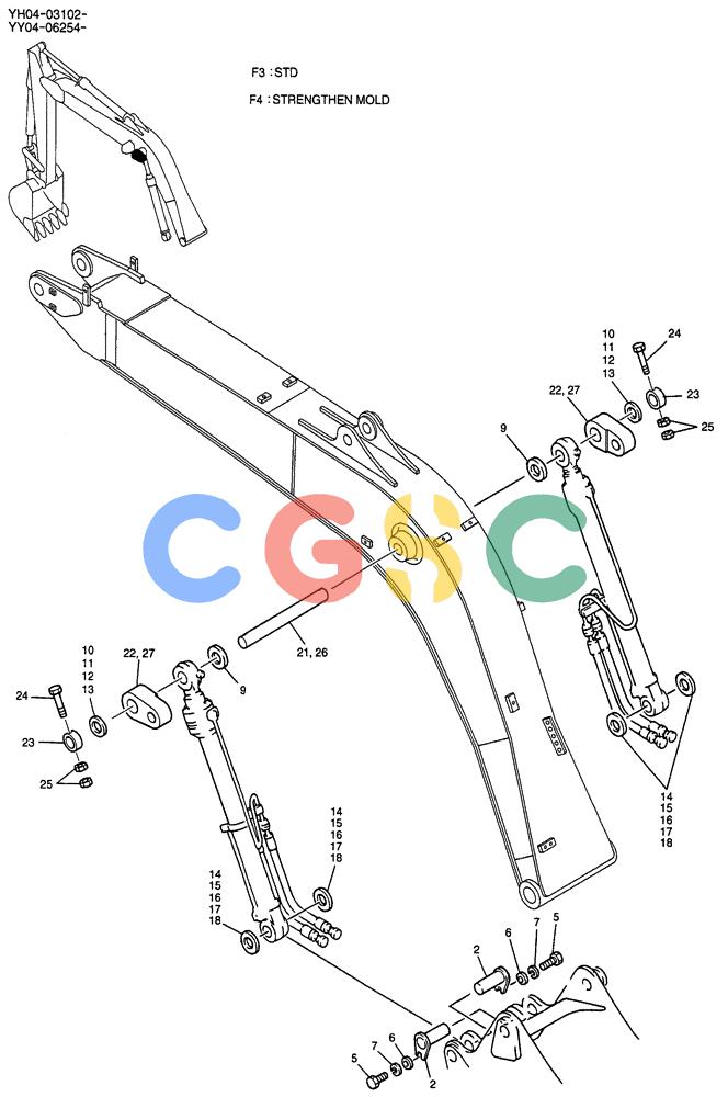 纽荷兰零件查询(E135SR) - CRAWLER EXCAVATOR ASN YY04-06254 (05-014) - CYLINDER INSTAL (LIFTING THE WHOLE WITH HOOK) New Holland Constructuion